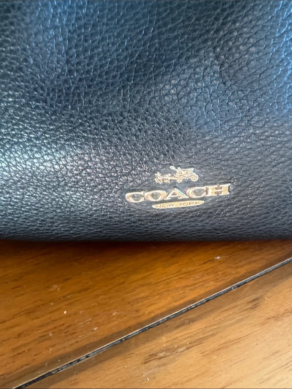 Coach Hallie Black Pebbled Leather Shoulder Bag with Gold Chain